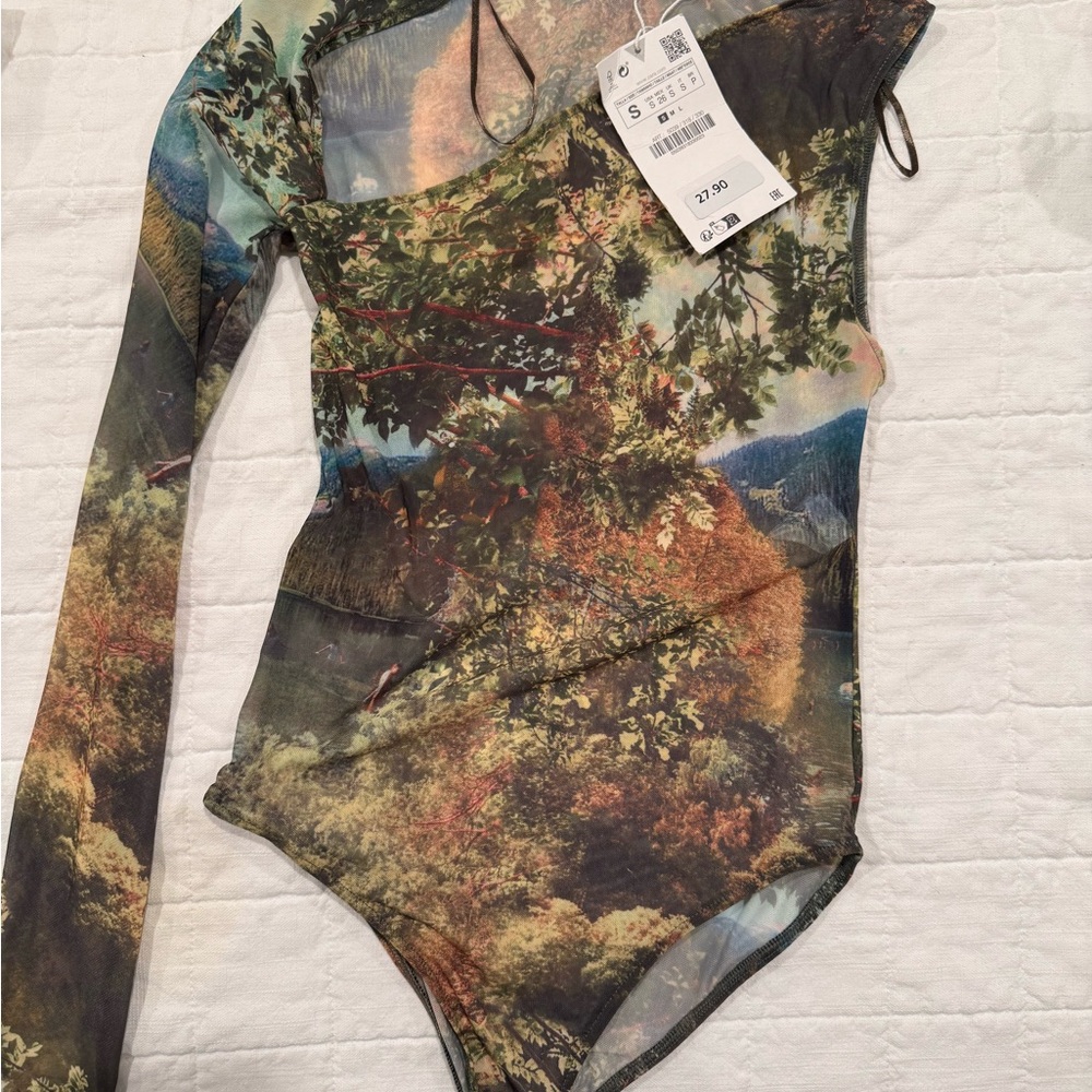 Abstract Patterned Bodysuit in Earthy Tones